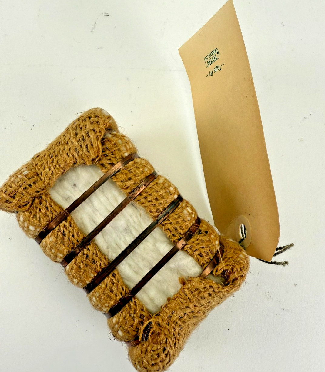 Vintage Miniature Souvenir Real Cotton Bale from Arizona in Burlap w/Tag