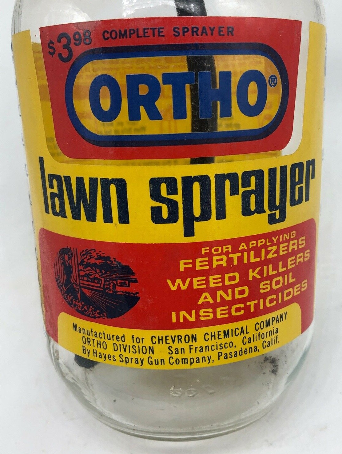 Vintage 1960&rsquo;s Metal Ortho Chevron Chemical Lawn Fertilizer Glass Sprayer