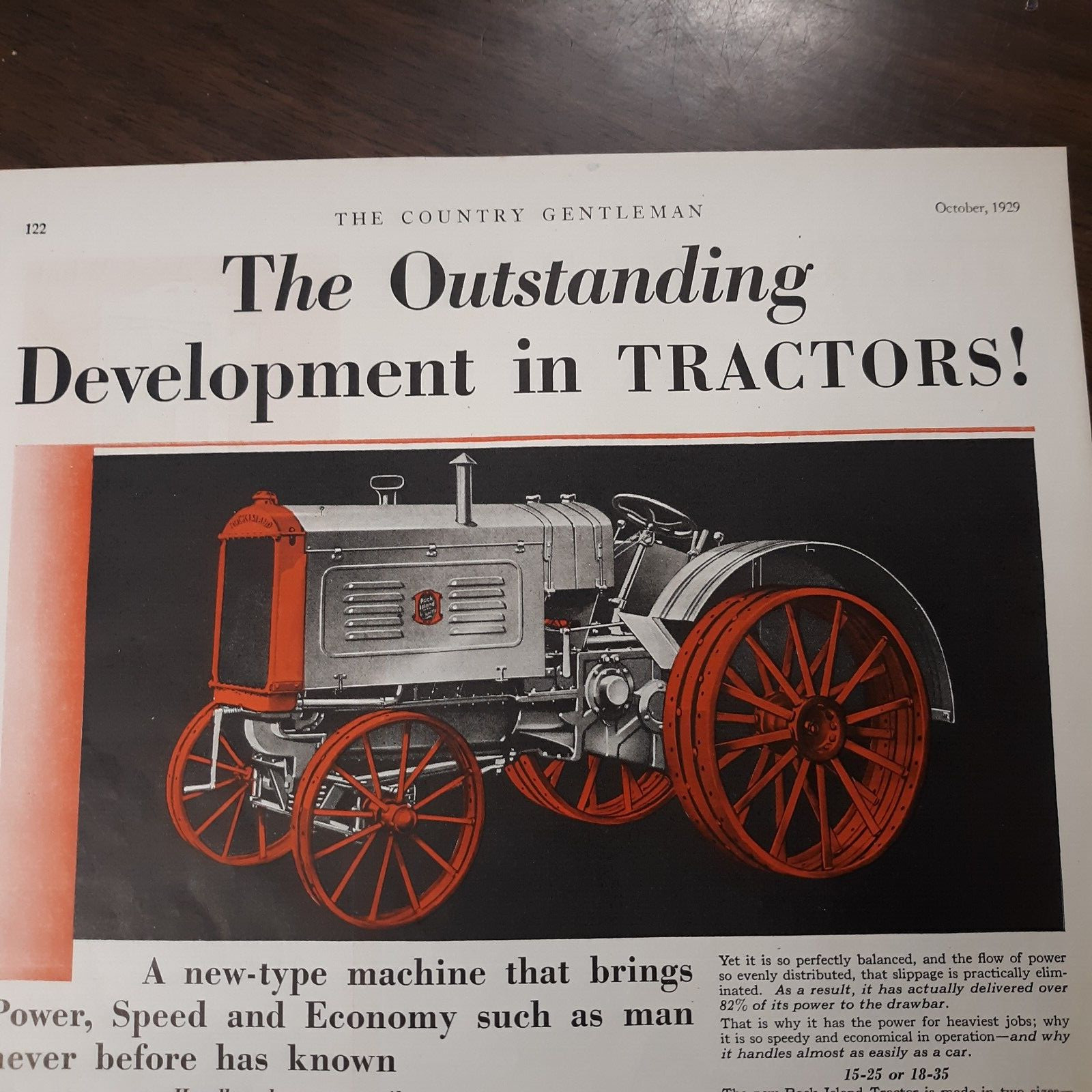 1929 Rock Island Tractor Full Page Color Ad great for framing