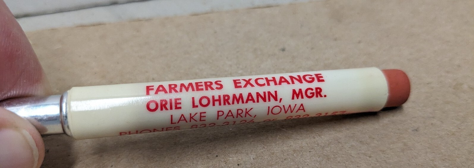 Vintage Farmers Exchange Lake Park Iowa IA Bullet Pencil Orie Lohrmann Mgr