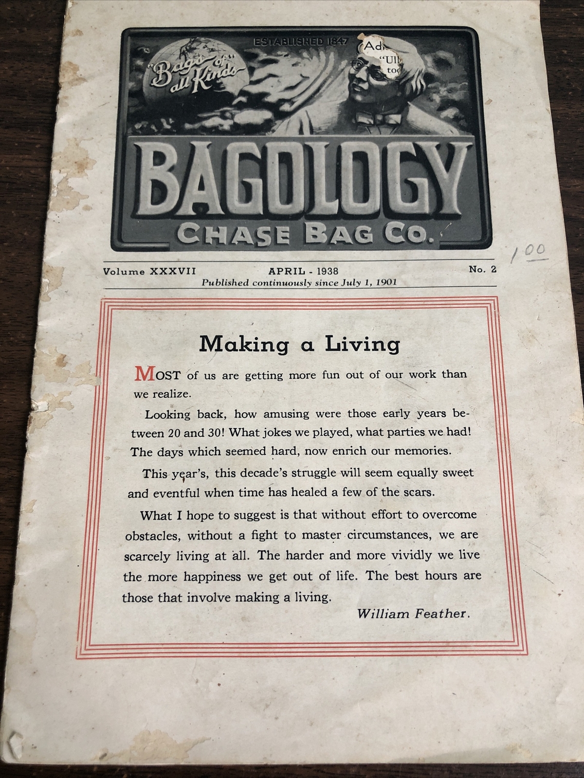 BAGOLOGY CHASE BAG CO. COMPANY PORTLAND OREGON April 1938 BAGS OF ALL KINDS