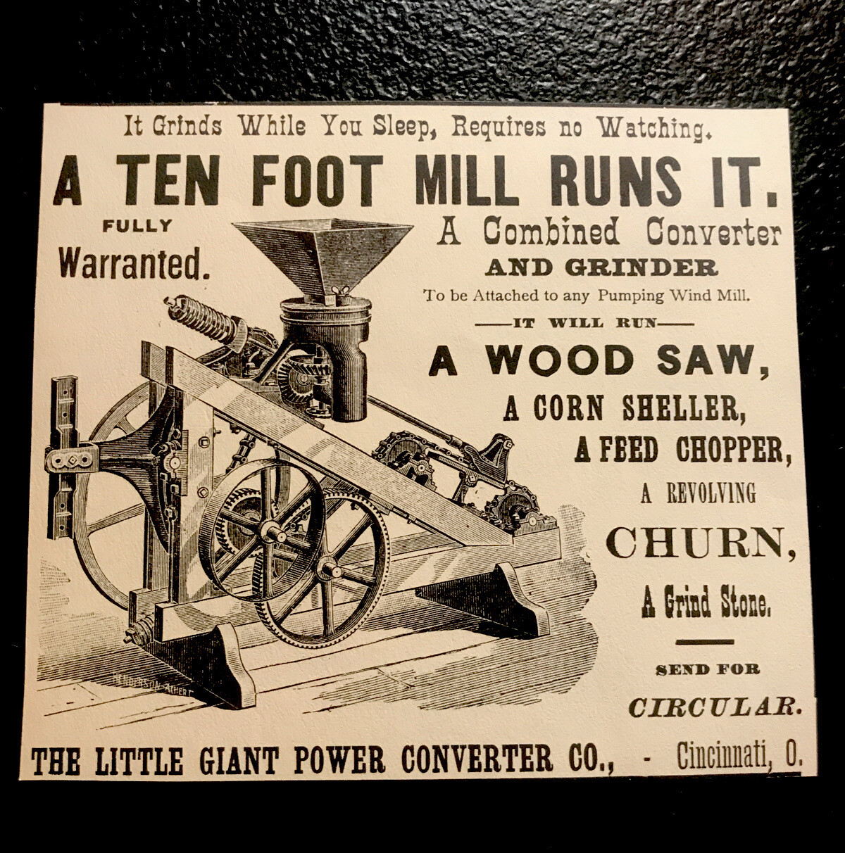 1889 The Little Giant Power Converter Grinder Farm Advertising – Cincinnati Ohio