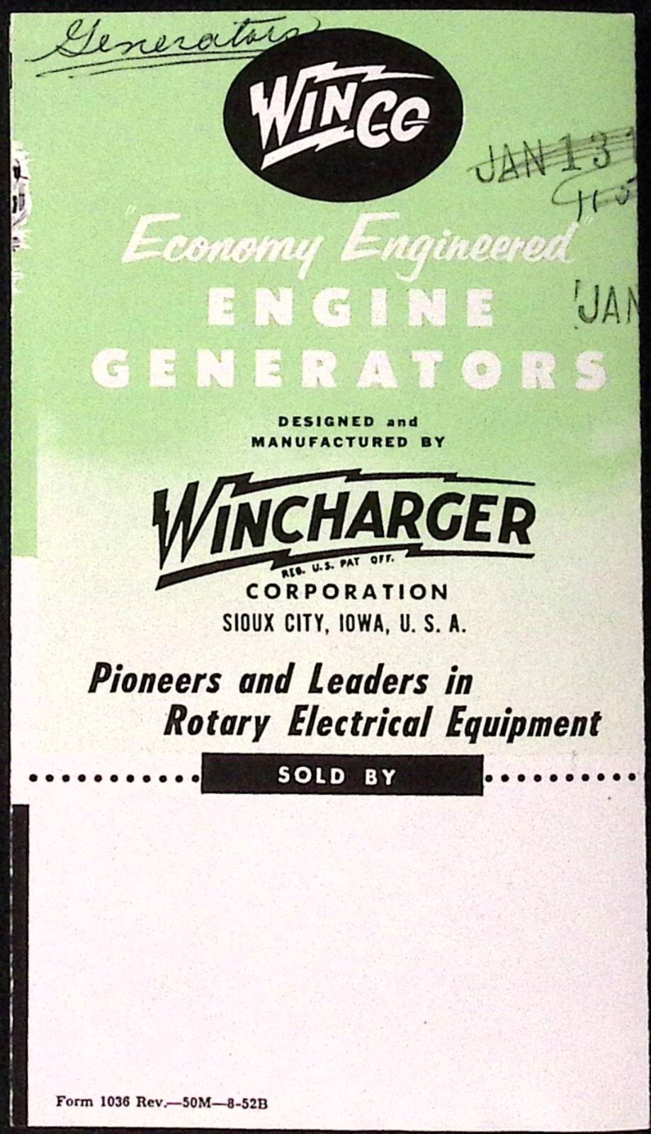 1957 Winco Economy Engineered Engine Generators Brochure