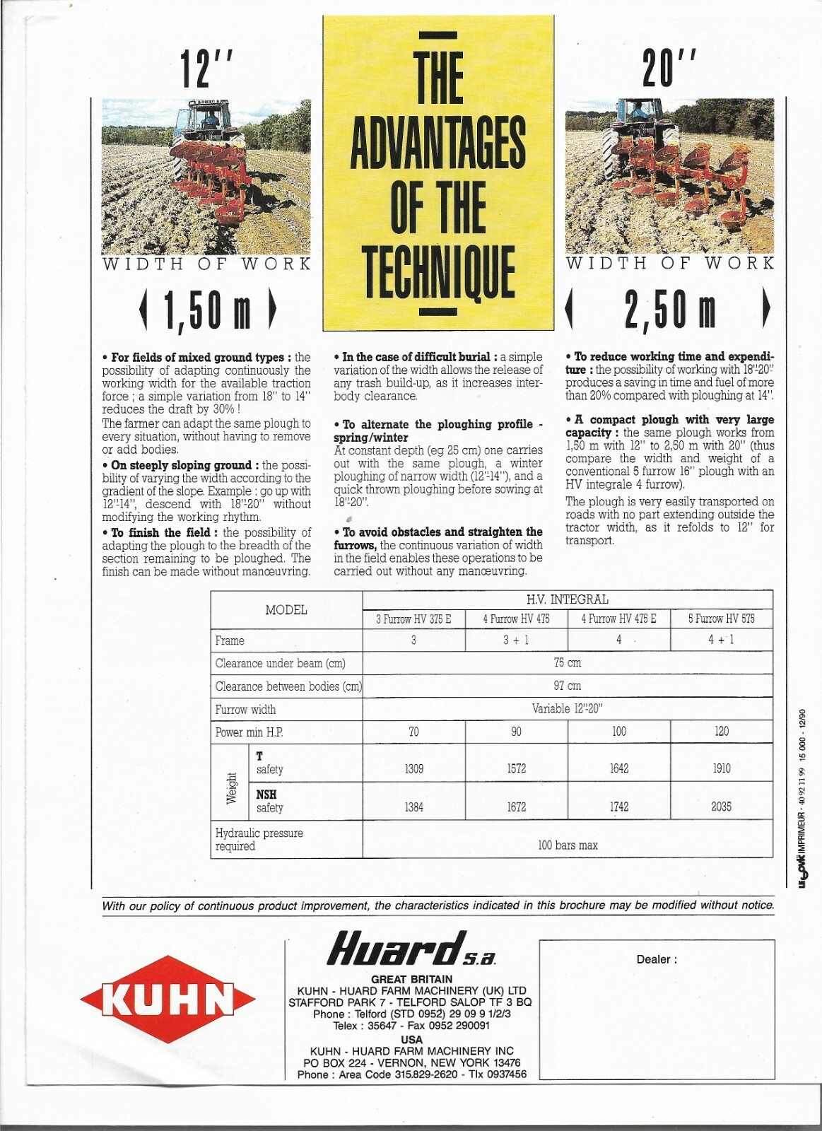 Original Kuhn Variable Width Reversible HV Integral Ploughs Plows Sales Brochure