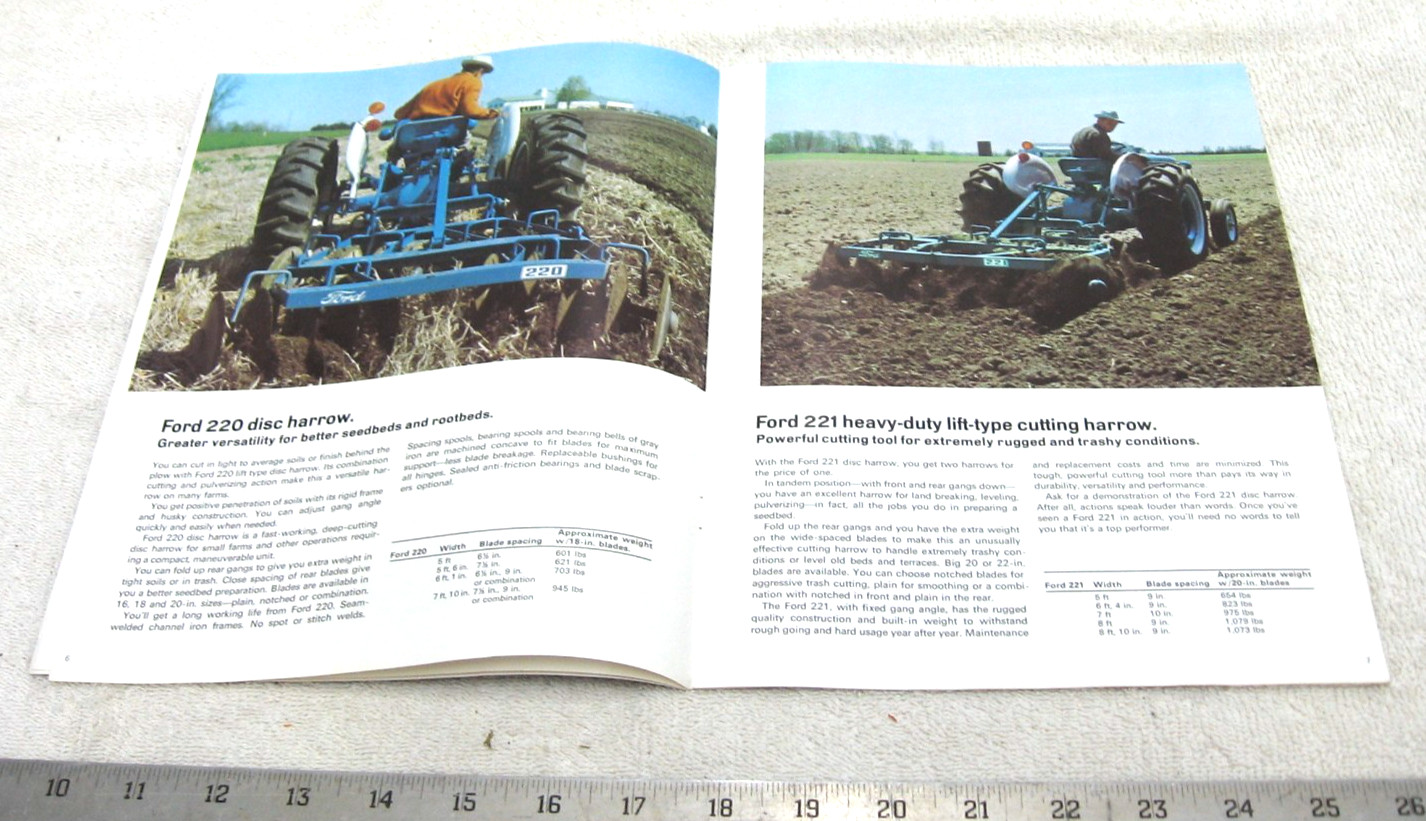 VINTAGE 1969 FORD TRACTOR DISK HARROWS TILLAGE BROCHURE 201 202 220 222 224 +++