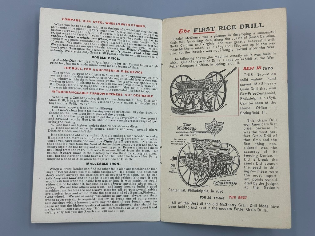 c 1890 FETZER GRAIN DRILL Farm Advertising Booklet SPRINGFIELD Illinois