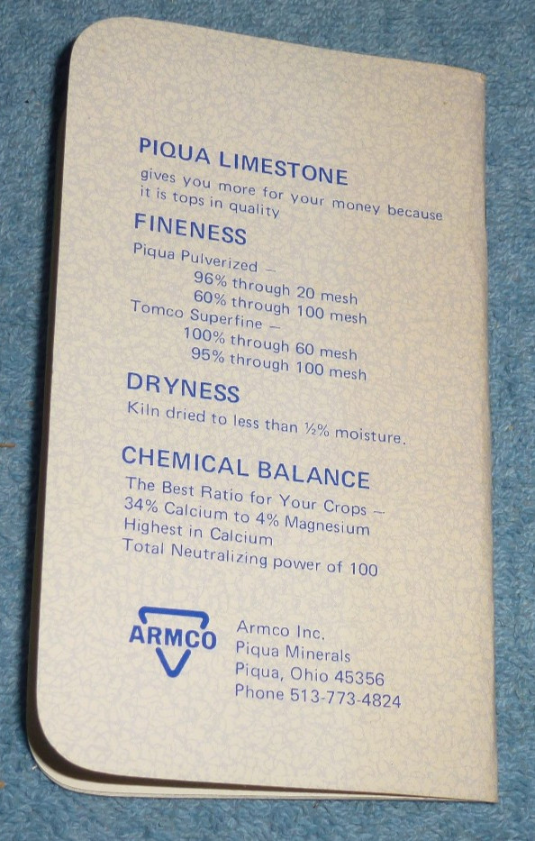 Pair of Vintage Piqua Pulverized Limestone Ohio ARMCO Pocket Memo Notebooks