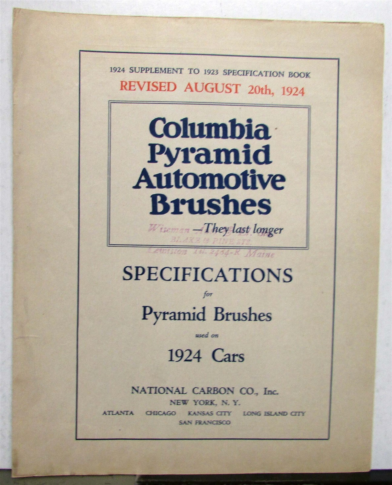 1924 Columbia Pyramid Automotive Brushes Lasts Longer Specs Pricing Folder