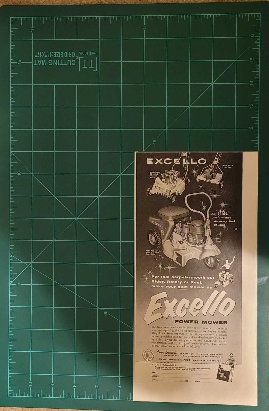 Excello Power Mower Riding Lawn Mower Vintage Print Ad 1958