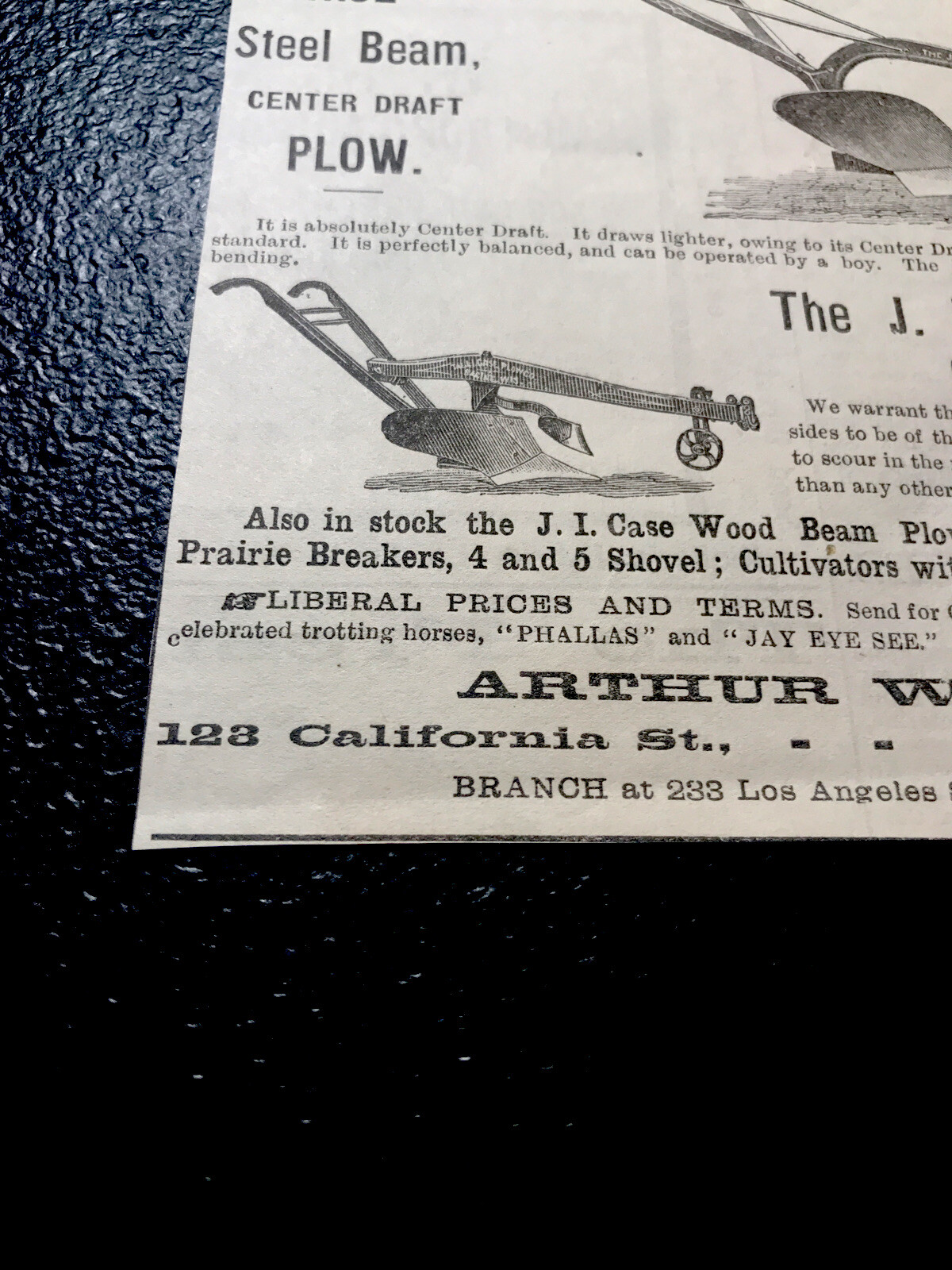 1886 J.I. Case Plows Farm Advertising – San Francisco – California