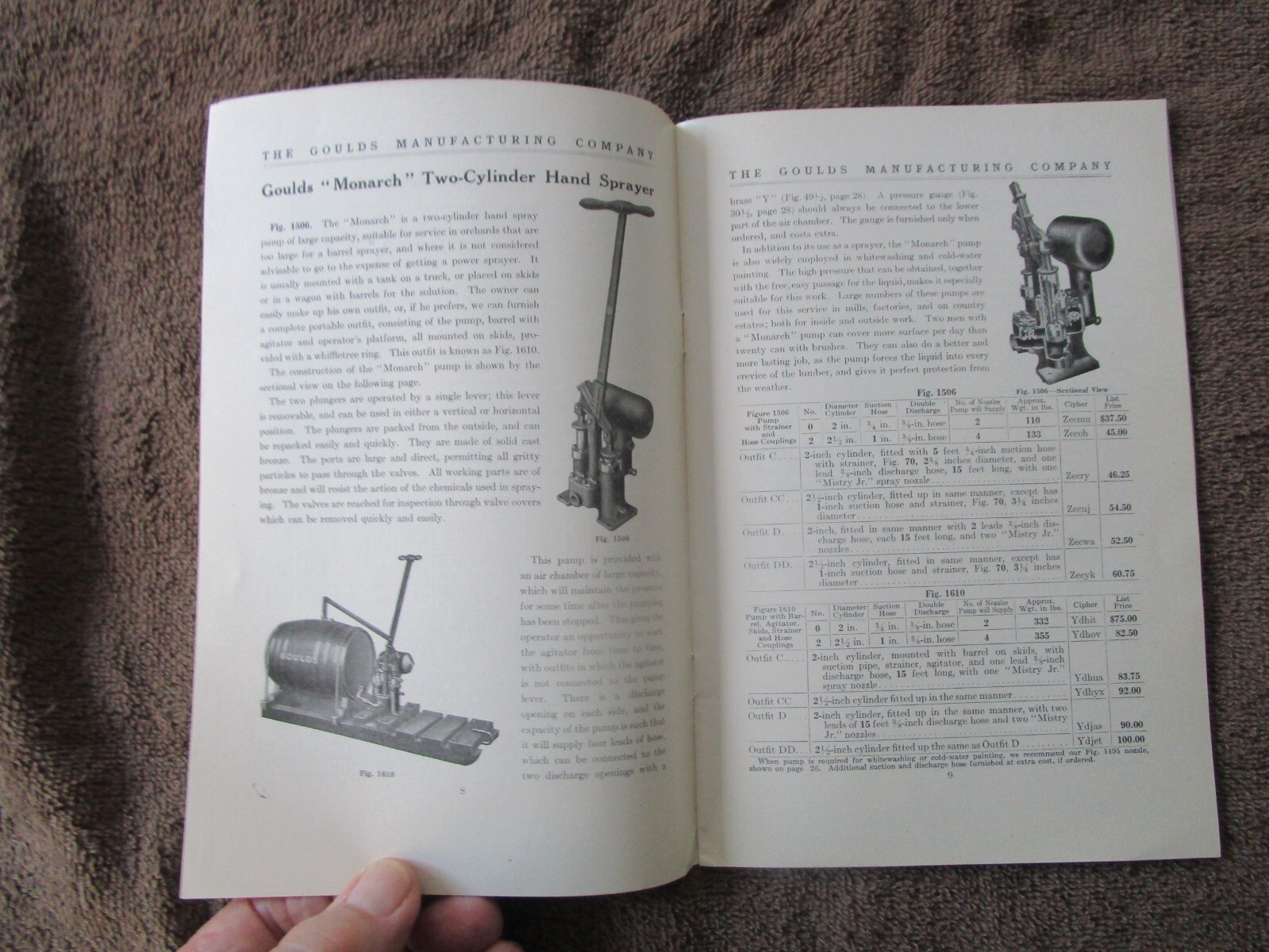 GOULDS MANUFACTURING CO. SPRAYERS – SENECA FALLS, N.Y. – Catalog/Prices – 1916