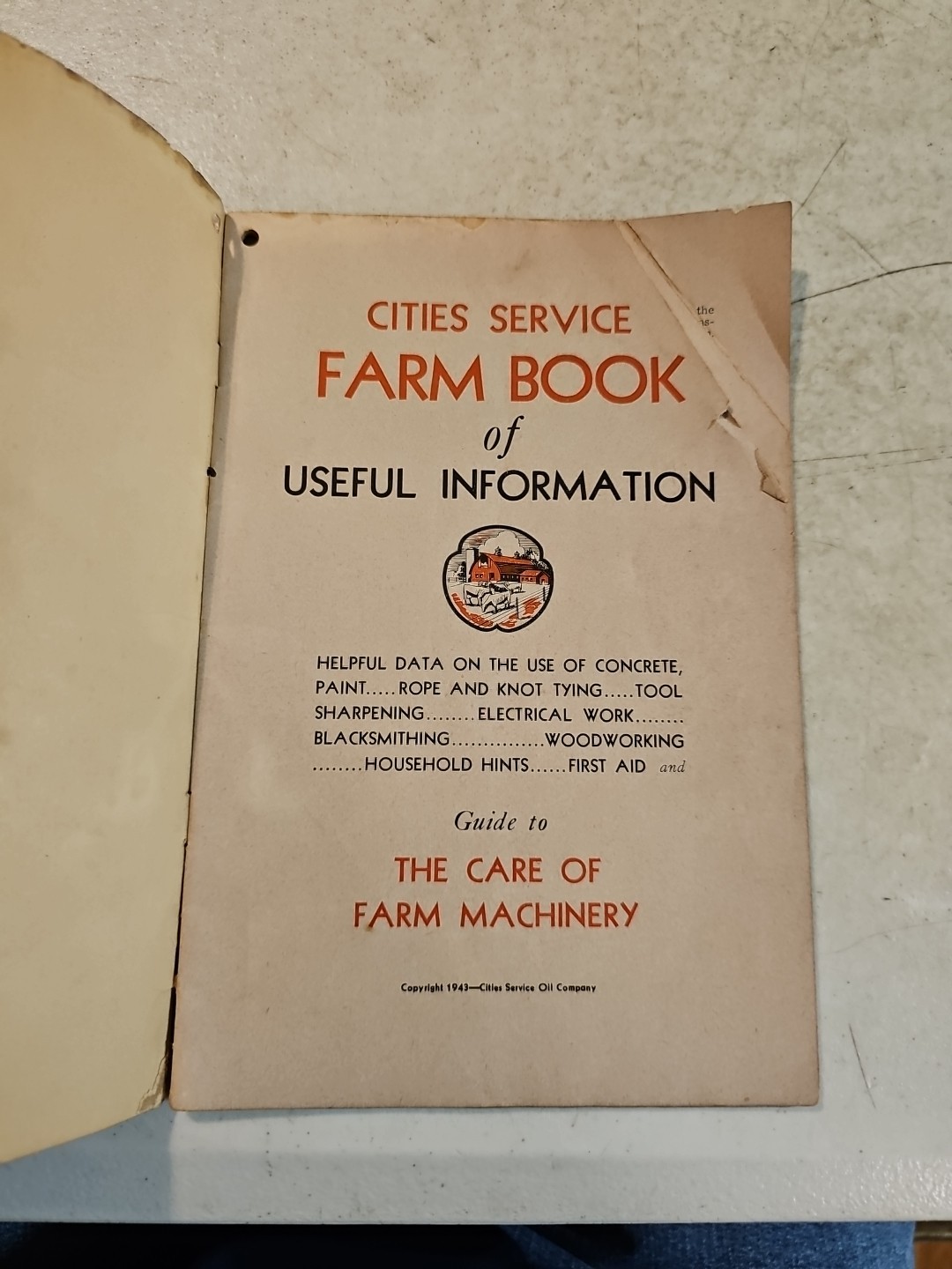 Vintage 1943 Cities Service Oils Farm Book Machinery Farm Guide. As Is