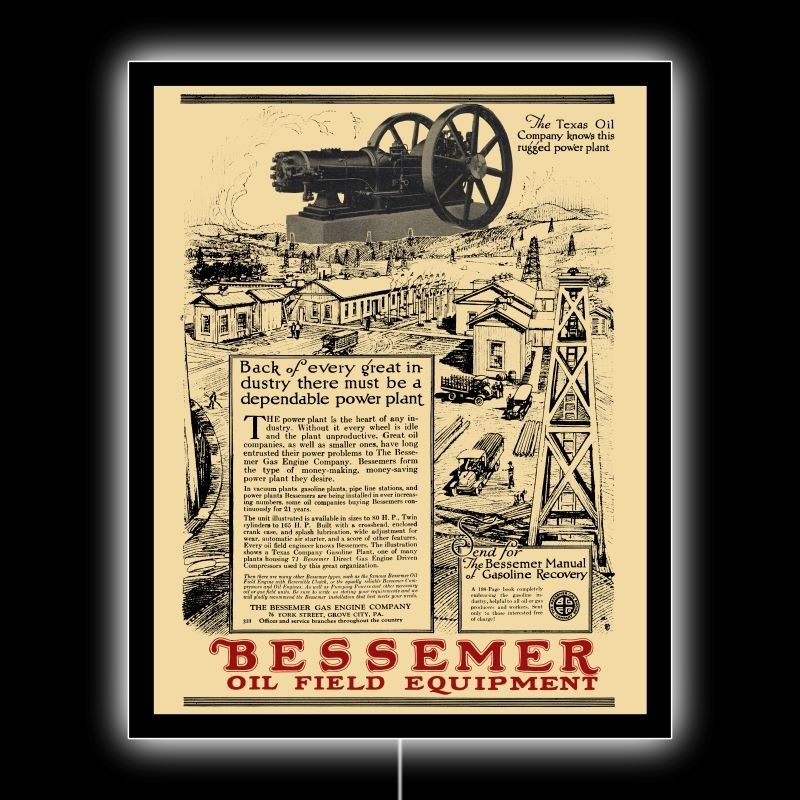 1921 Bessemer Gas & Oilfield Engines NEW LED Hanging Lighted Sign: 18×23&Prime;