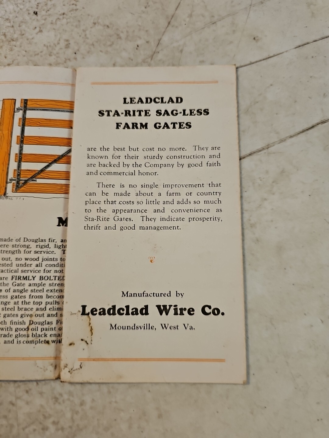 Vintage Leadclad Wire Co Sta-Rite Sag-Less Farm Gates Brochure