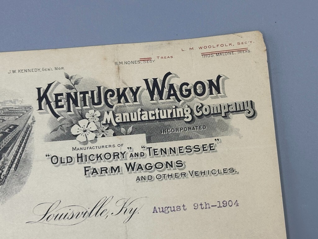 1904 KENTUCKY WAGON Old Hickory Tennessee FARM Advertising Letter LOUISVILLE