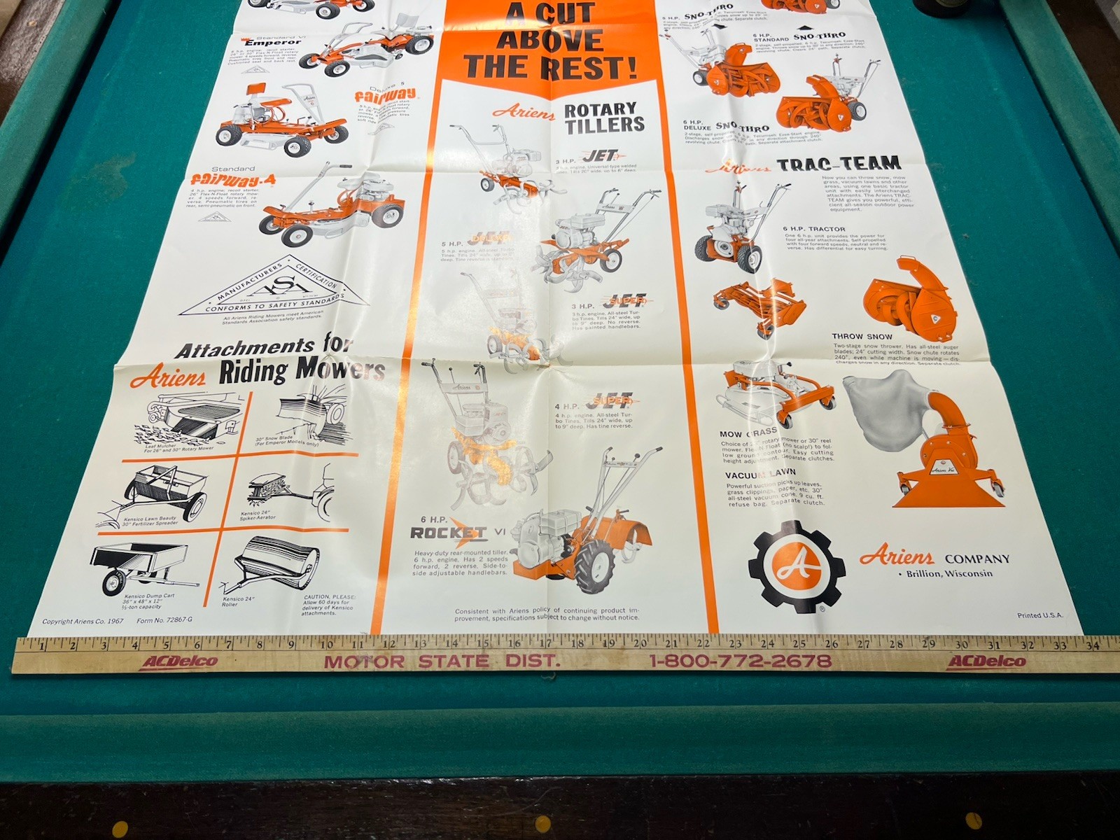 Ariens Garden Tractor Dealership Poster Sign 1967 NOS