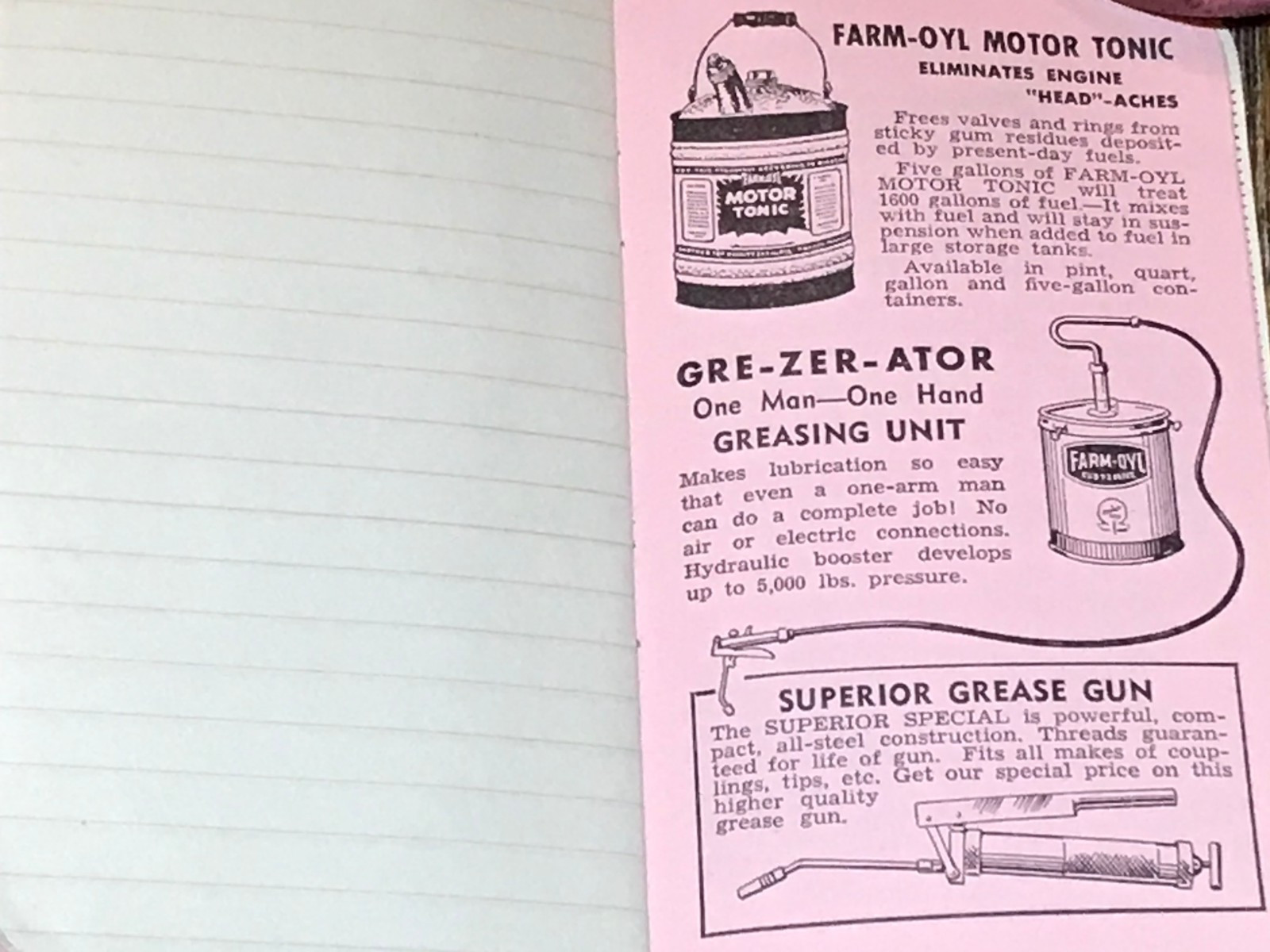 1950 Farm-Oyl Engineered Tractor Lubrication, Hein Imp. Co. Ad Notebook Calendar