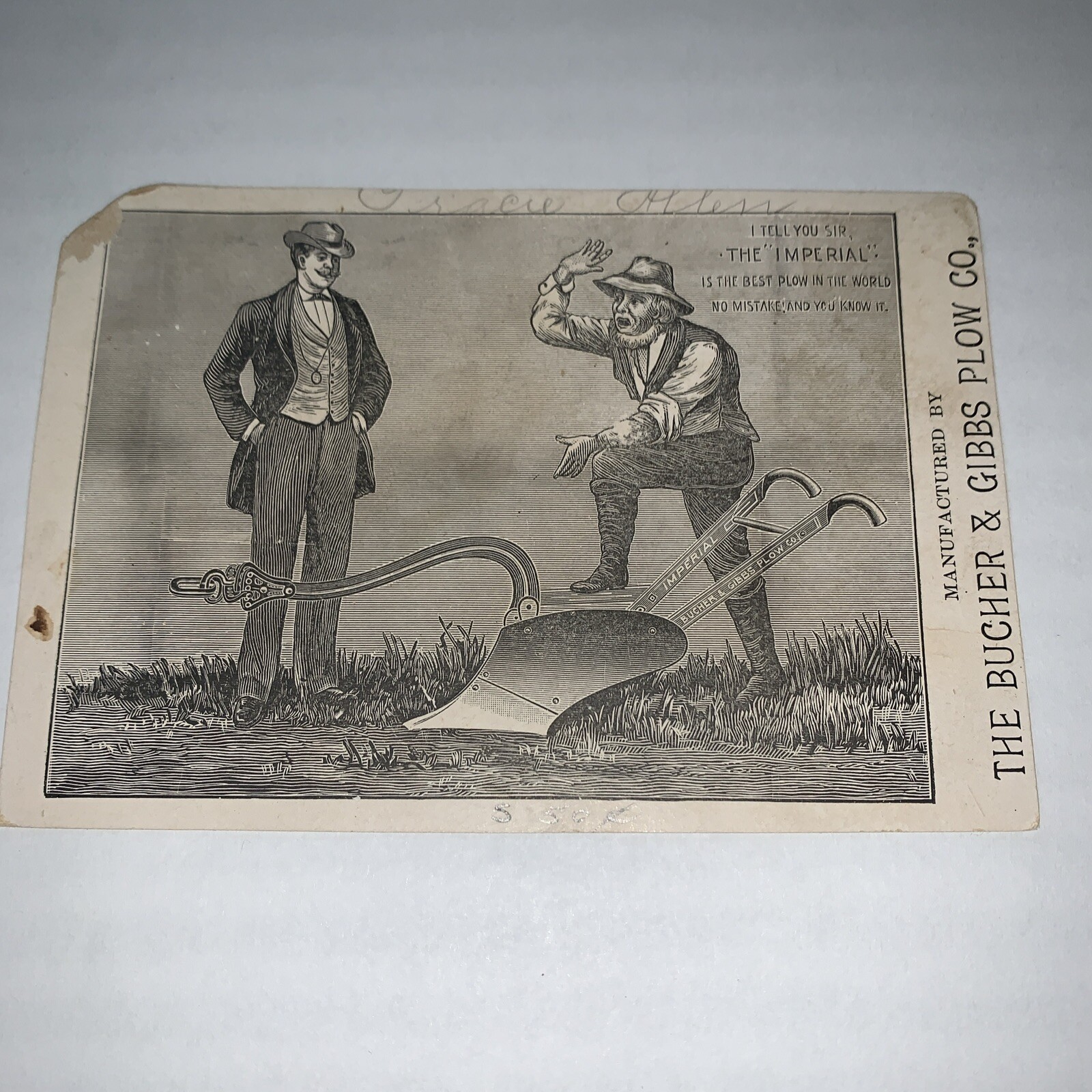 Vintage Advertising Card Bucher & Gibbs Plow Farming Equipment