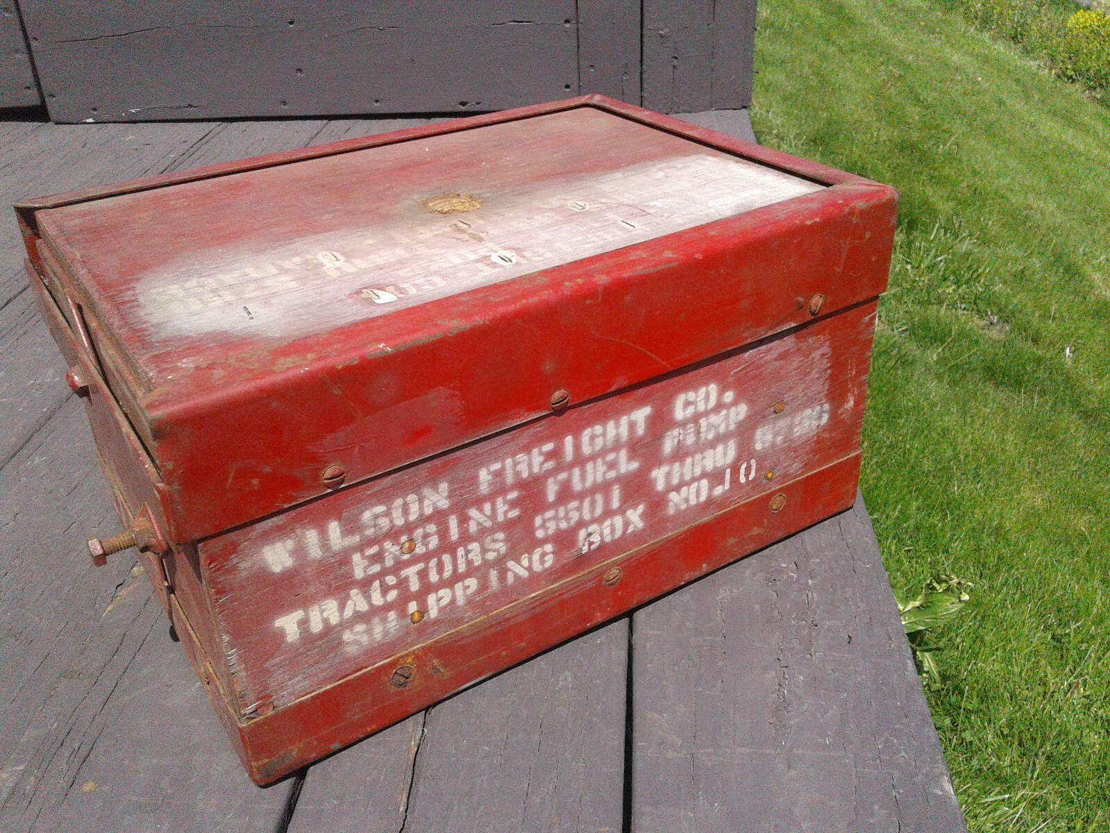 Antique Red Engine Tractor Fuel Pump Wood Shipping Crate Wilson Freight Co.