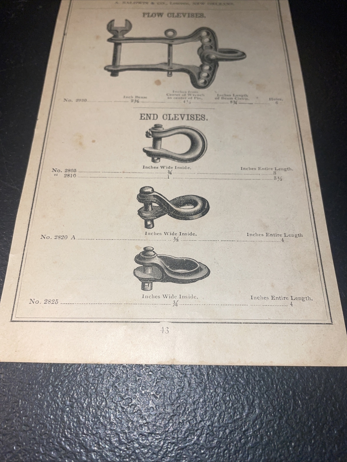 1891 Baldwin – Plow Clevises Farm Advertising – New Orleans – Louisiana
