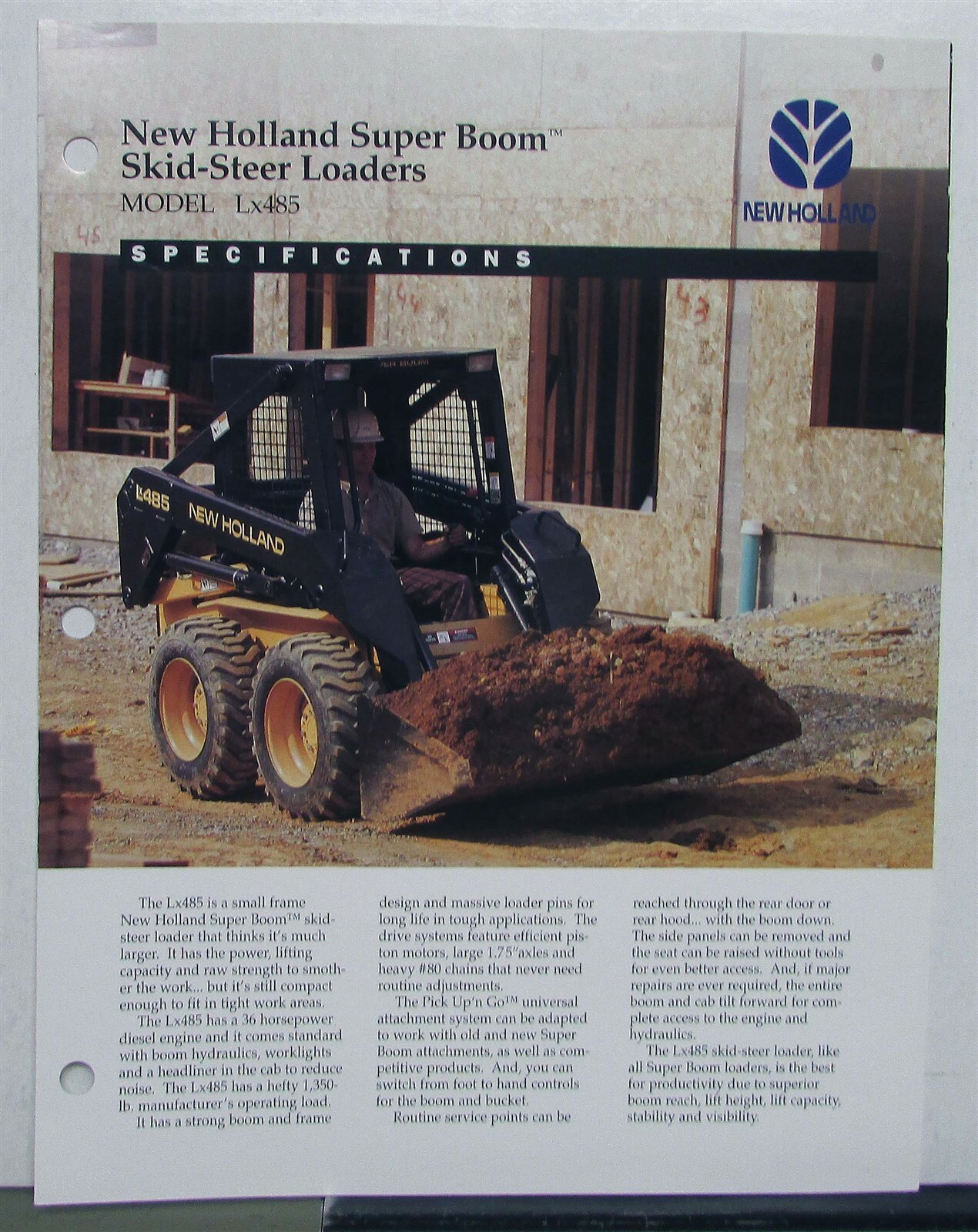 1996 New Holland Skid Steer Loaders Superboom Lx 485 Construction Sales Folder