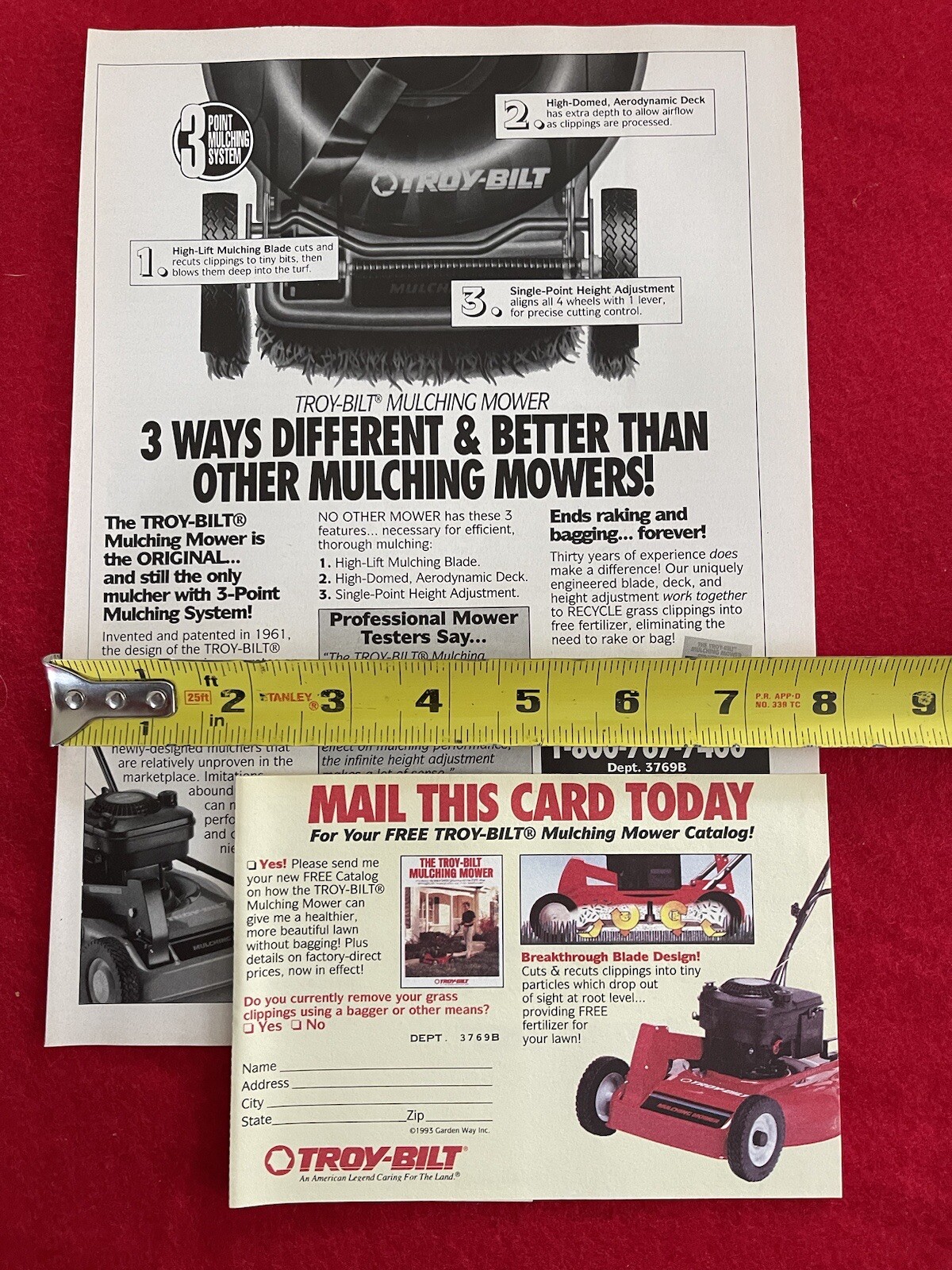 Vintage 1993 Troy Bilt Mulching Mower Print Ad