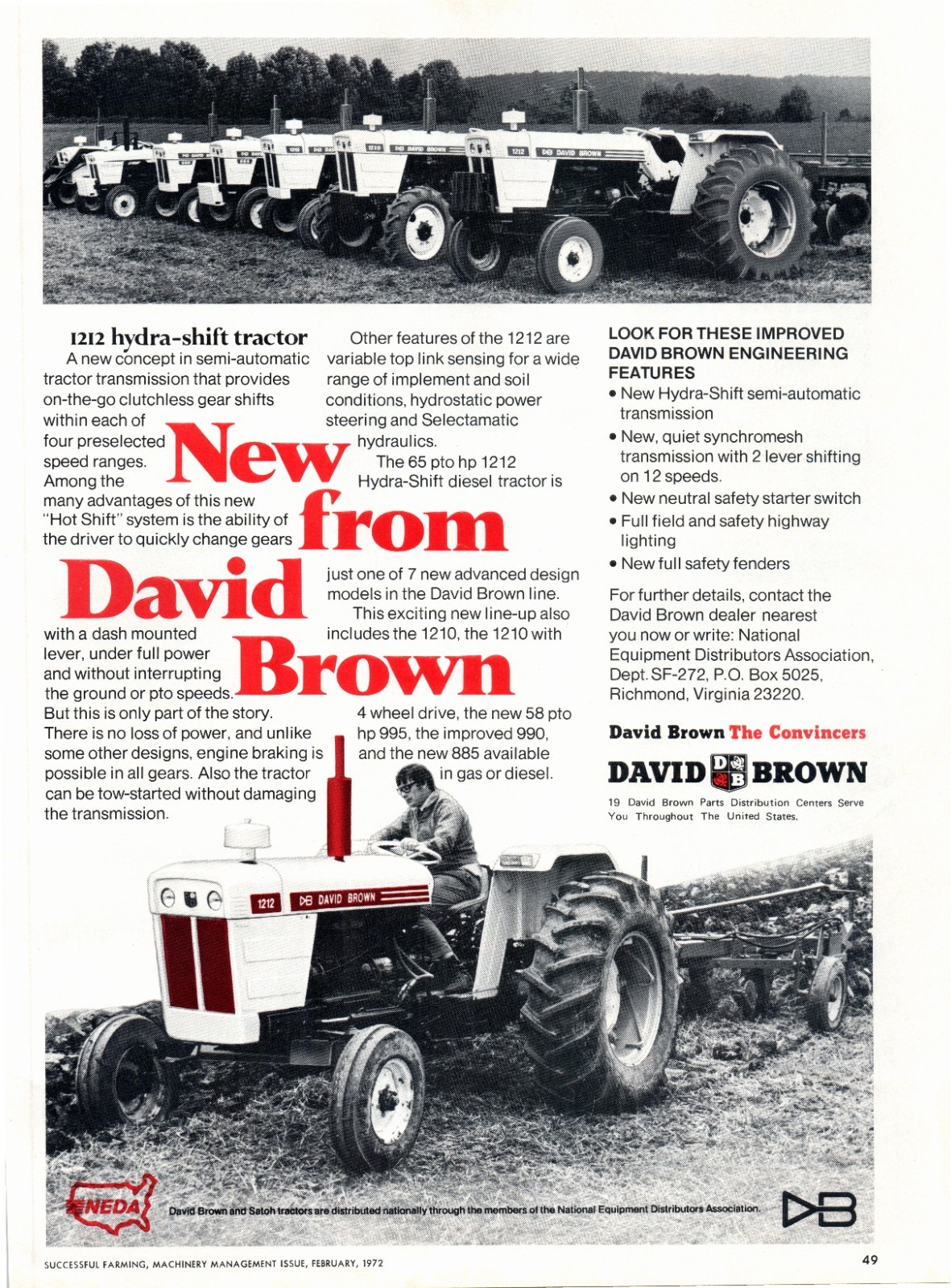 1972 David Brown 1212 Hydra-Shift Tractor 70&rsquo;s Vintage Print Ad