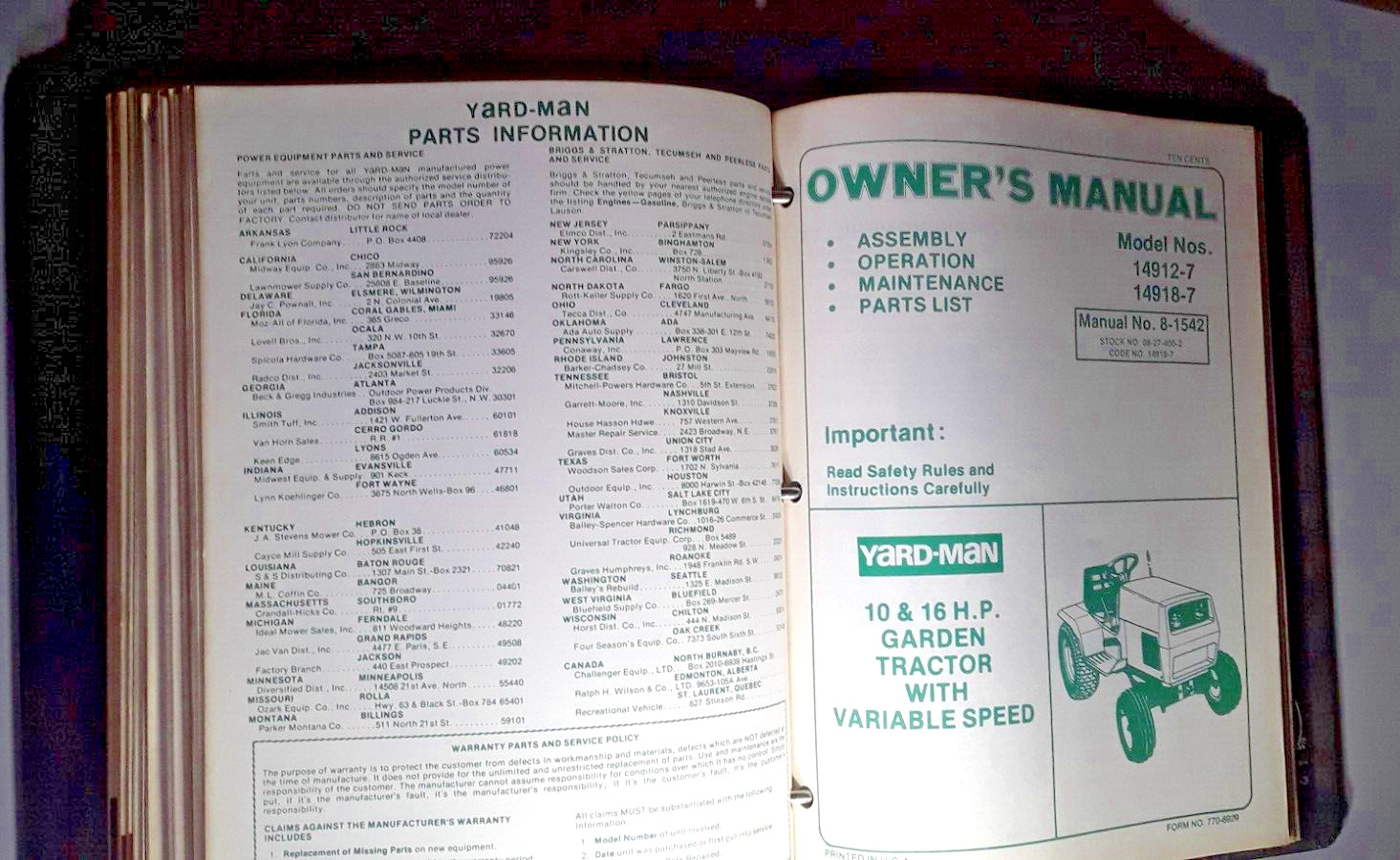 Original Yard-Man Lawn Mower, Garden Tractor, Tiller Manual