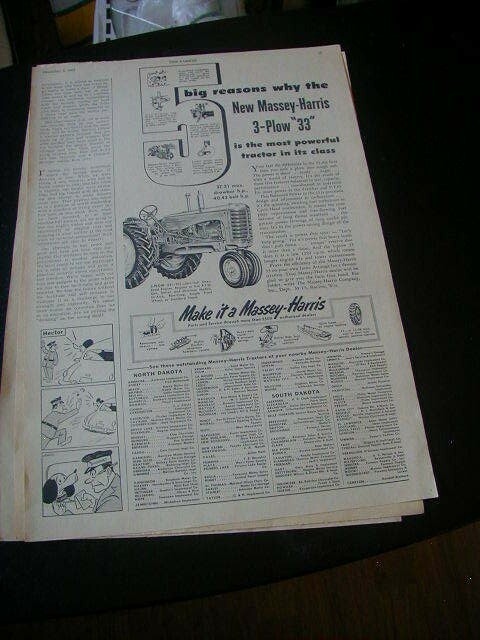 Vintage lot 9 tractor massey harris tractor magazine print ads 1938-1956