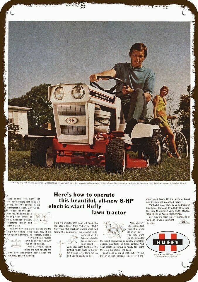1970 HUFFY CAPRICE 32&Prime; Riding Lawn Mower Tractor DECORATIVE REPLICA METAL SIGN