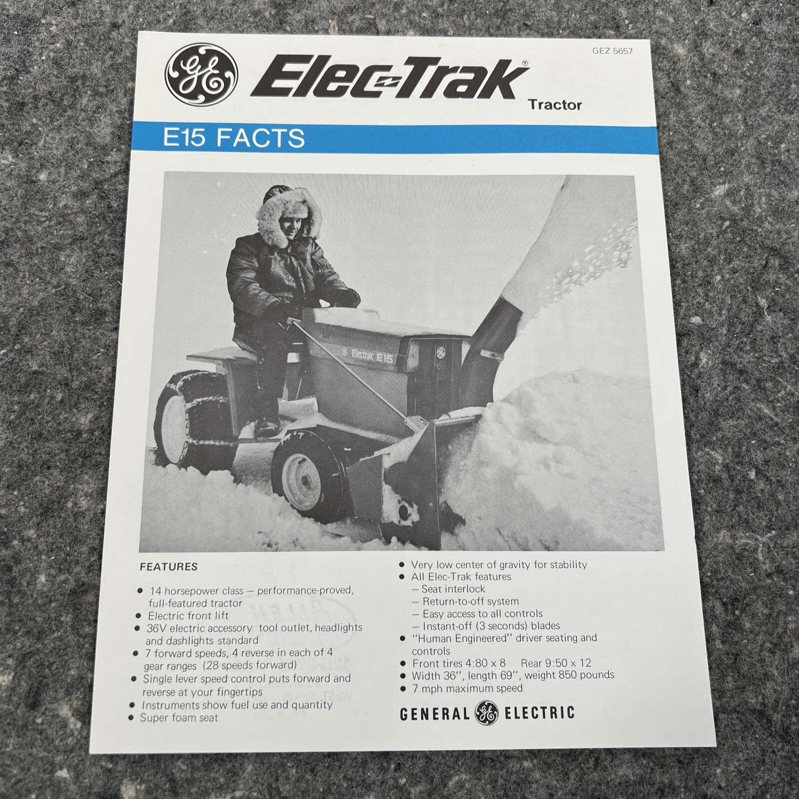 G.E Elec-Trak Lawn Garden Tractor E15 Facts Brochure