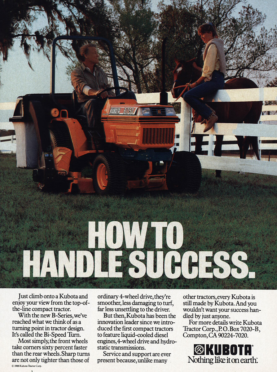 1989 Kubota Tractor: Handle Success Vintage Print Ad
