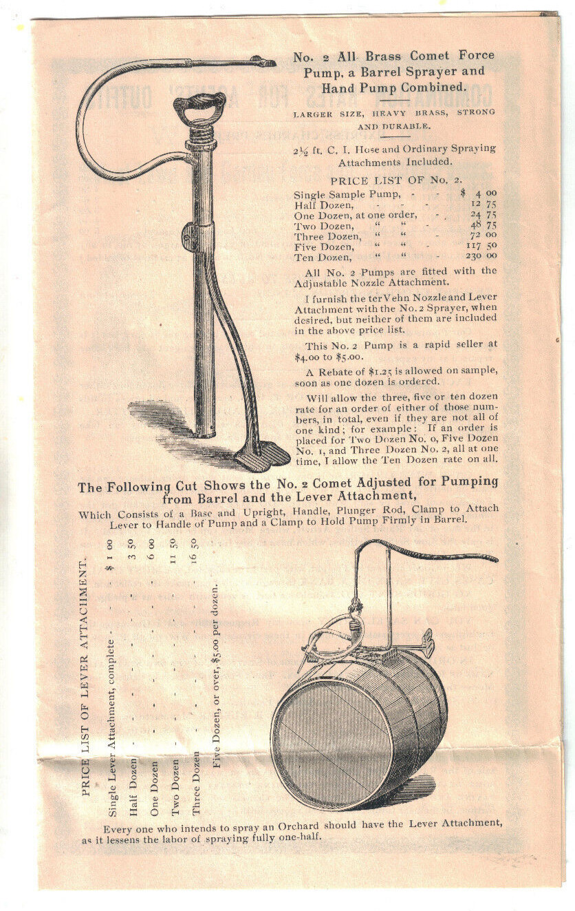 1896 Comet Lawn &Garden Force Pump Recruiting Letter Packet Price List Catalogue