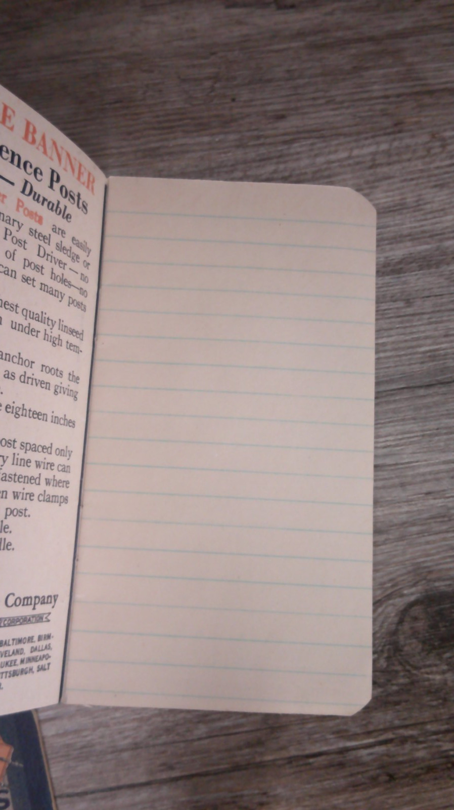 VTG 1932 Orange Banner Fence Post advertising note pad Weldon LBR. Co Weldon, IL