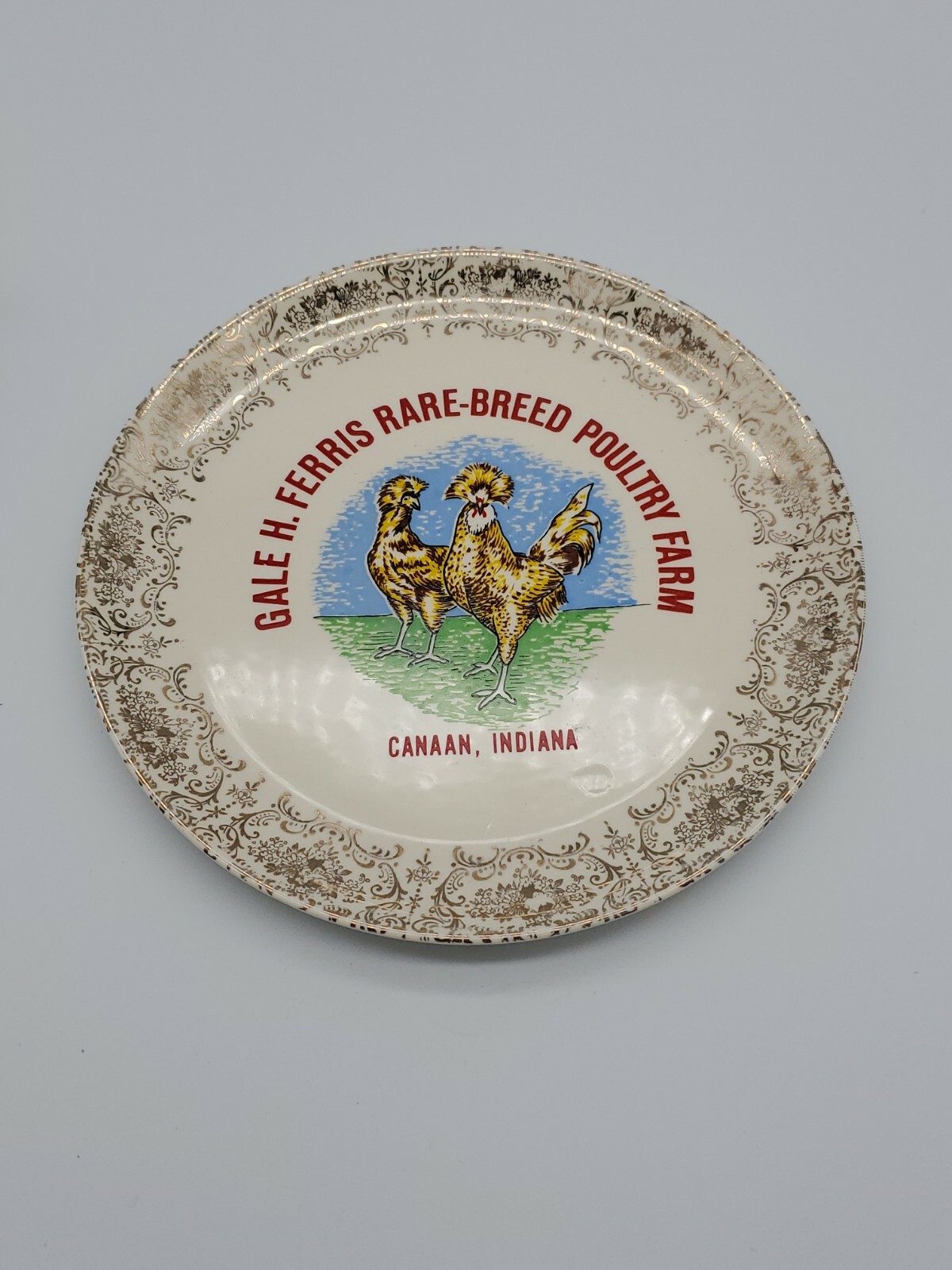 Vintage Gale H. Ferris Rare Breed Poultry Farm Canaan, Indiana Ornate Plate