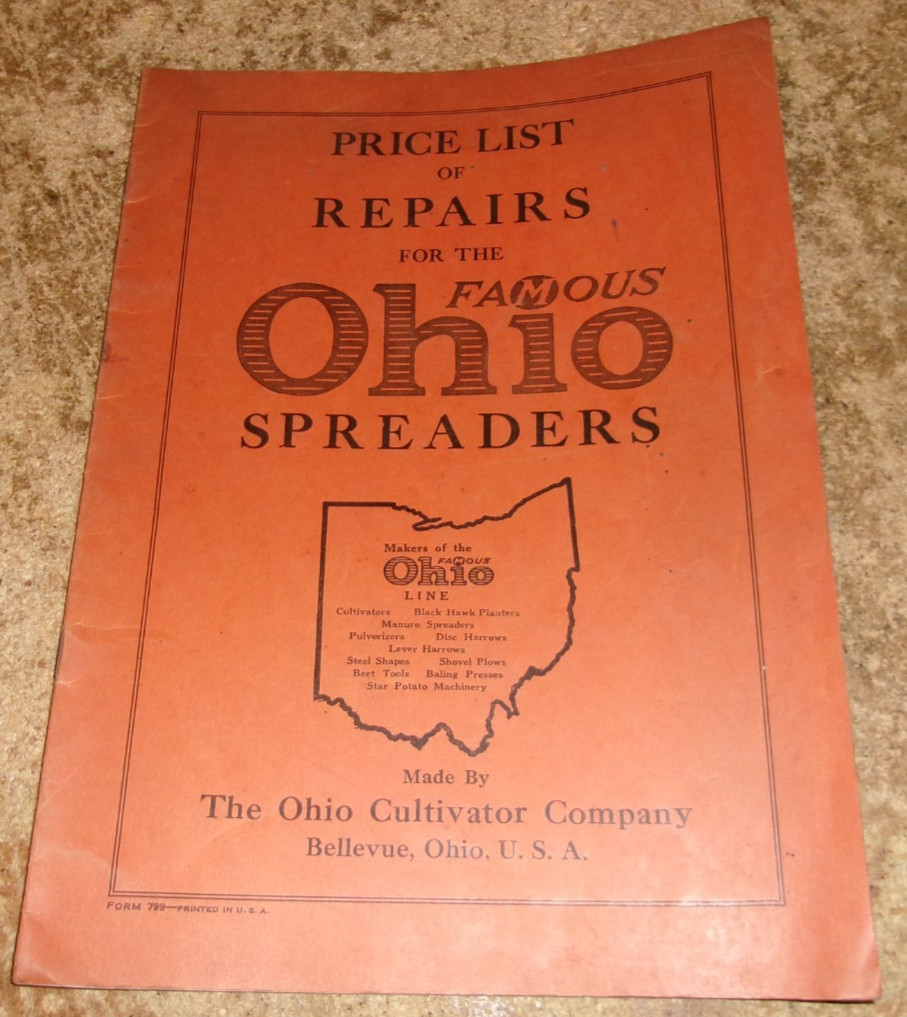 vintage ohio spreaders price/repair list has some cover staining good used