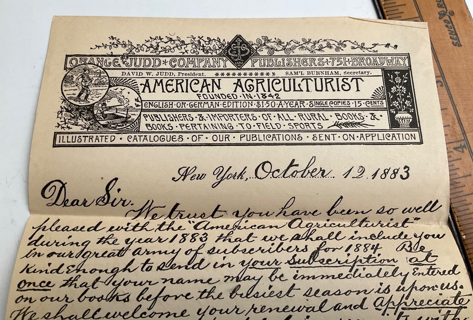 1883 American Agriculturist Orange Judd Advertising Mailer Return Card Cover WOW