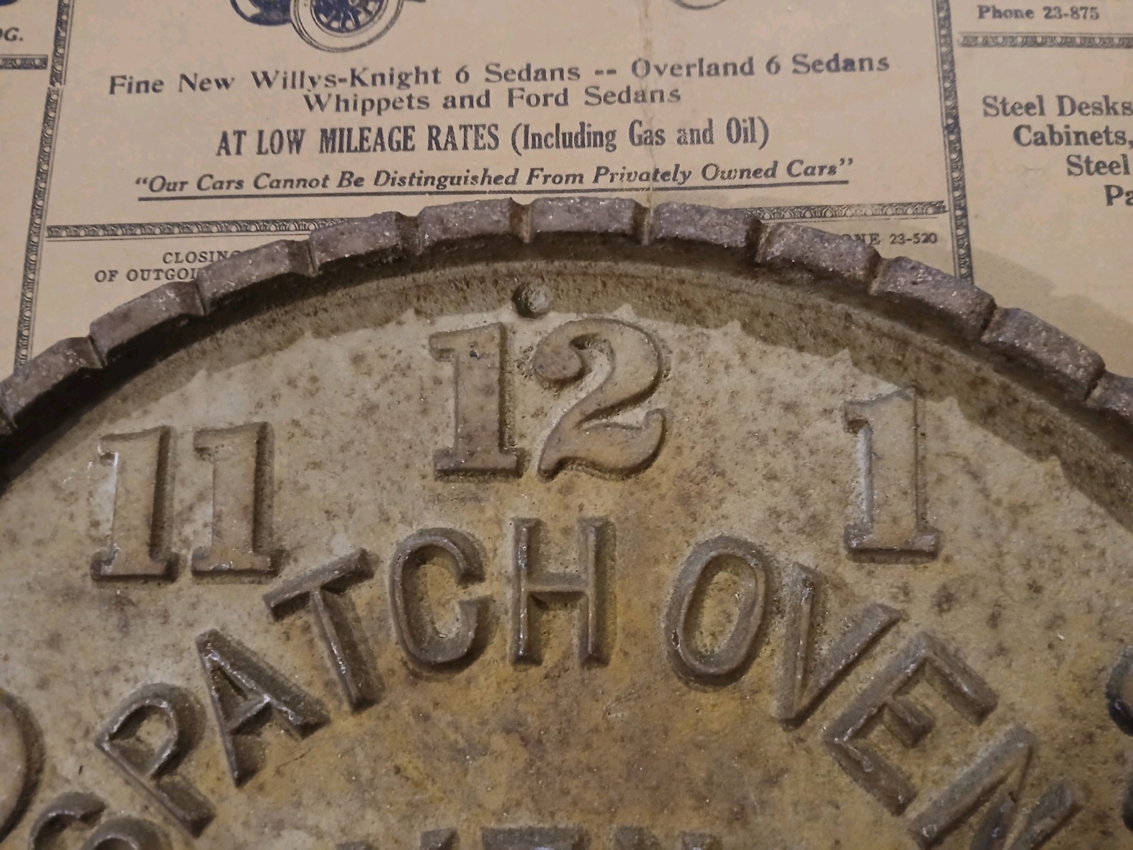 Antique Early Despatch Oven Clock Cast Iron Advertising Minneapolis Minnesota