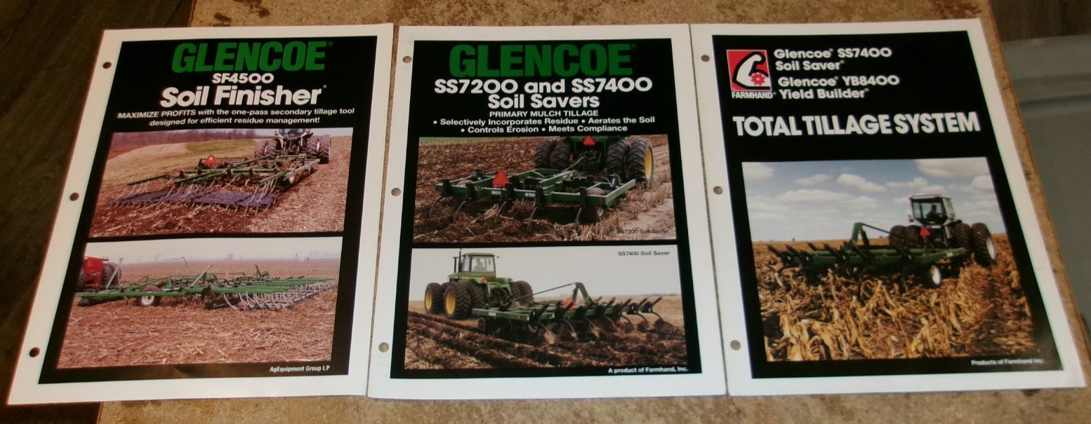 3-lot vintage glencoe tillage equipment 2 page brochures very good used