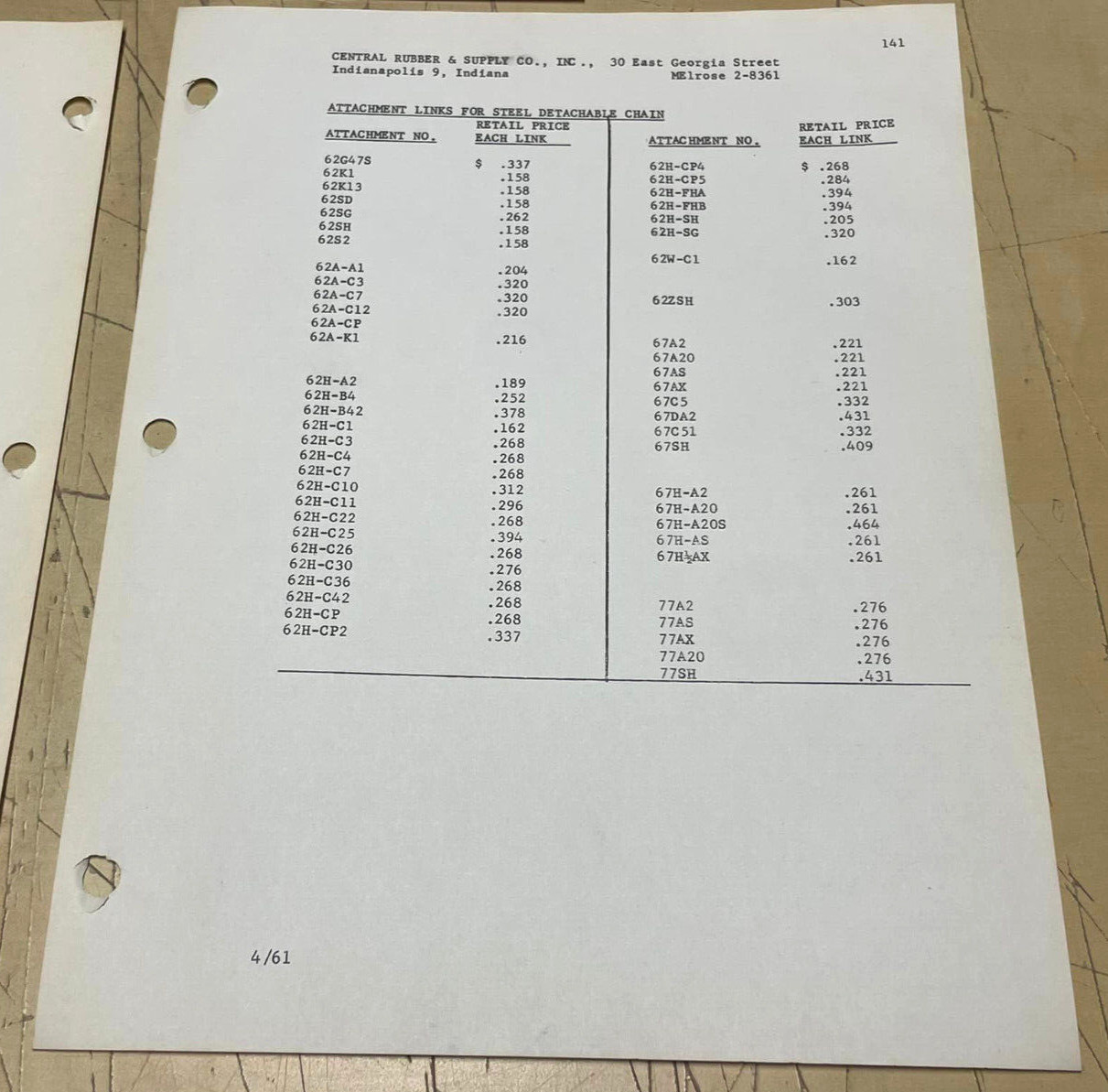 Vtg 1960s American Standard Diamond Roller Chains One-Sheet Price List Bundle