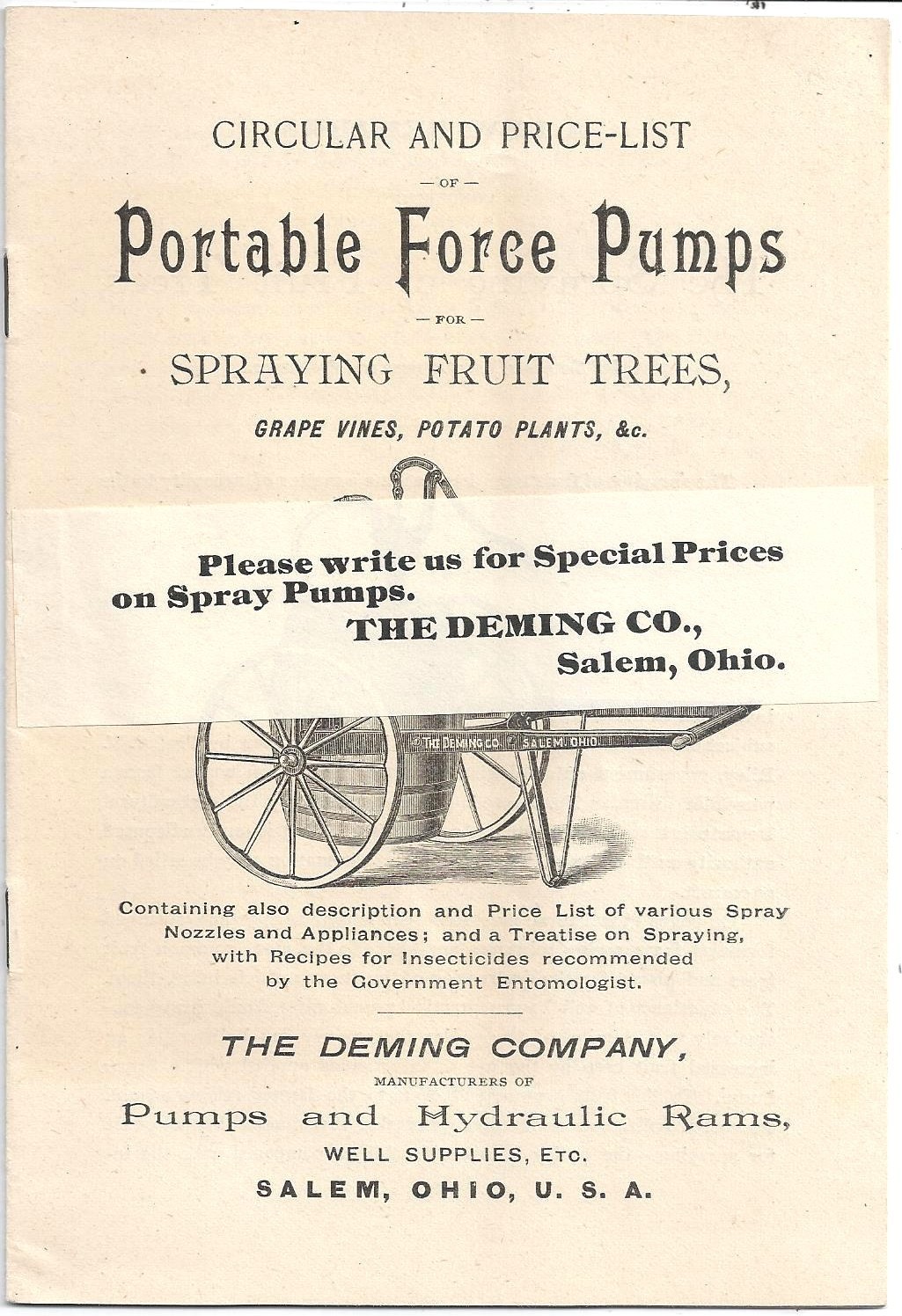 Deming Company Sales Booklet for Portable Force Pumps c1890s Illustrated