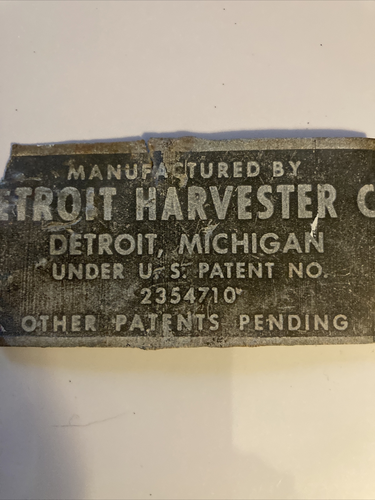 DETROIT HARVESTER CO. Name Plate