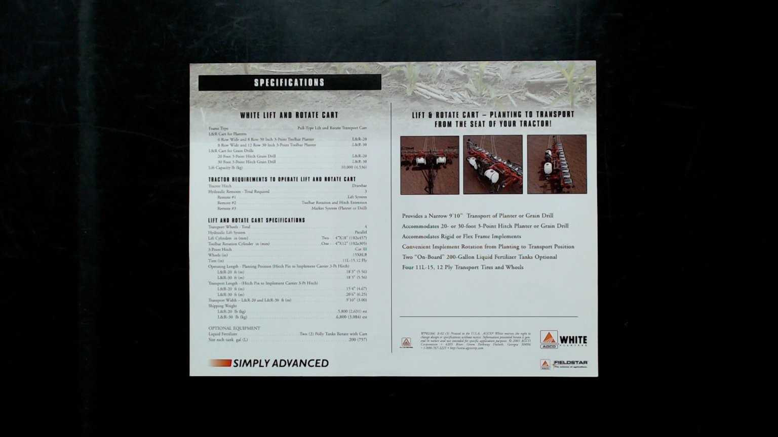 AGCO White Planters Lift & Rotate Cart Brochure Vintage Agriculture