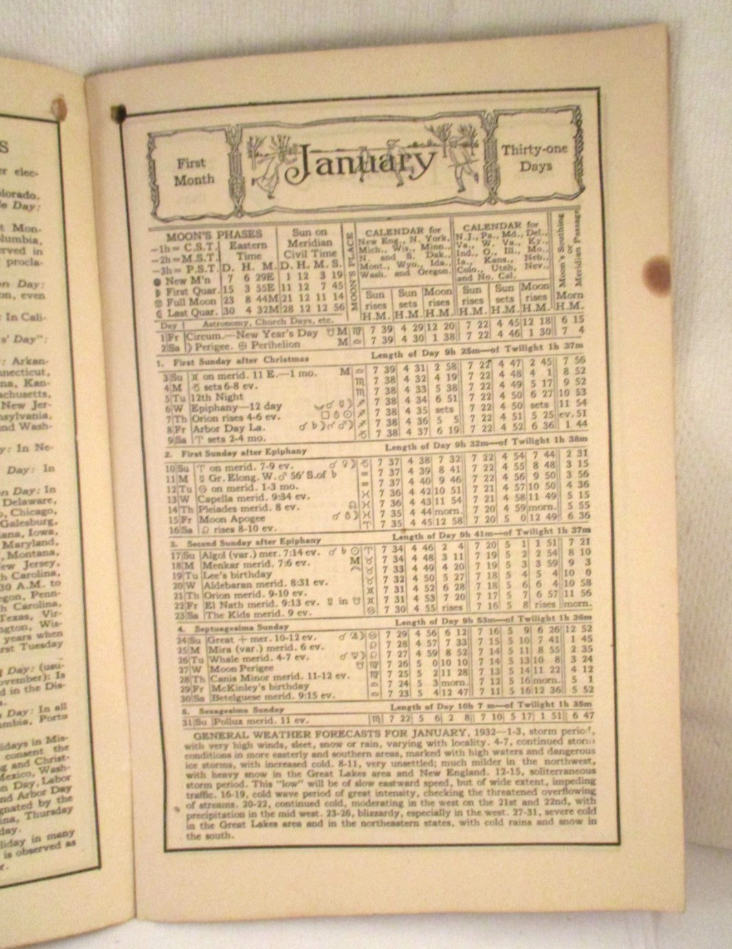 Vintage 1932 HOMESTEAD ALMANAC From THE ADVERTISERS COLUMBIANA OH