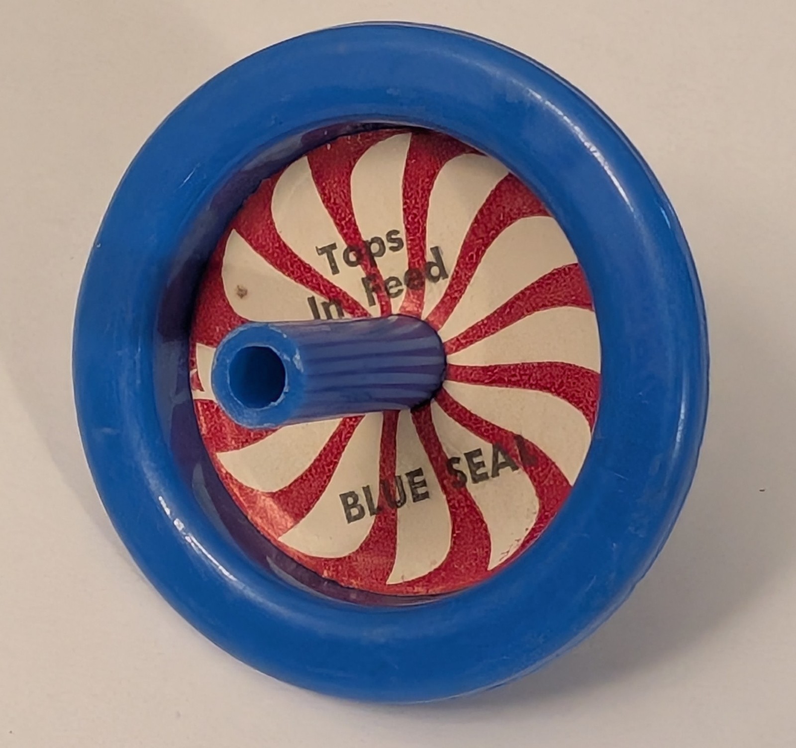 Vintage Blue Seal Feed Spinning Top – Promo Ad Toy – Farm Animal Nutrition Feeds