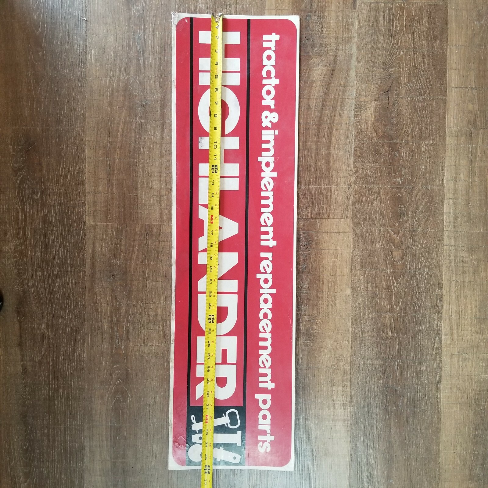 Vintage Cardboard Sign HIGHLANDER Tractor & Implement Replacement Parts 36 x 10&Prime;