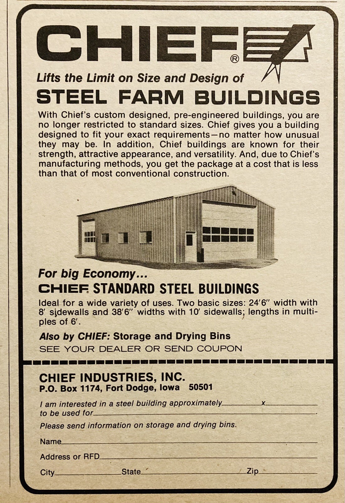 1969 AD.(XH79)~CHIEF INDUSTRIES, INC. FORT DODGE, IA. CHIEF STEEL FARM BUILDINGS