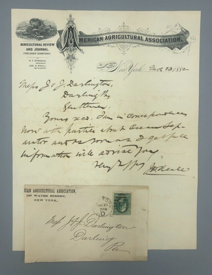 1882 AMERICAN AGRICULTURAL Assn Journal POSTAL COVER Antique FARM Advertising NY