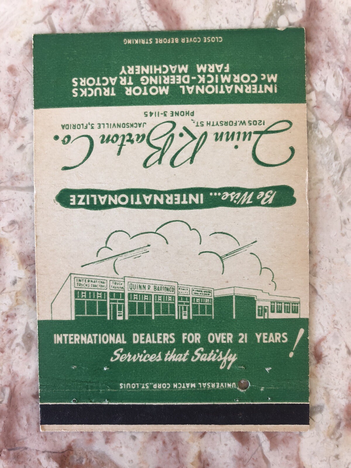 Quinn R. Barton Co. McCormick-Deering Tractors 40 Strike Matchbook Cover Florida
