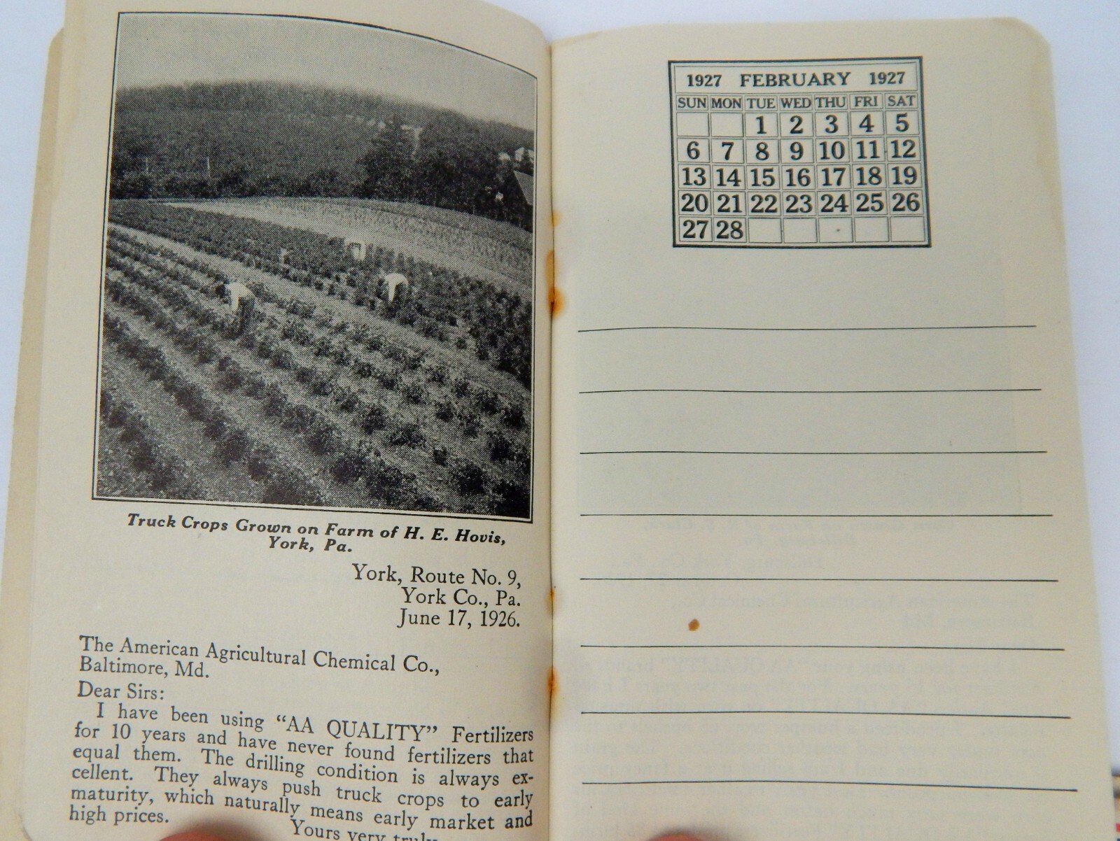 2B Crop Inventory Record Memo Books American Agricultural Chemical Company 1927